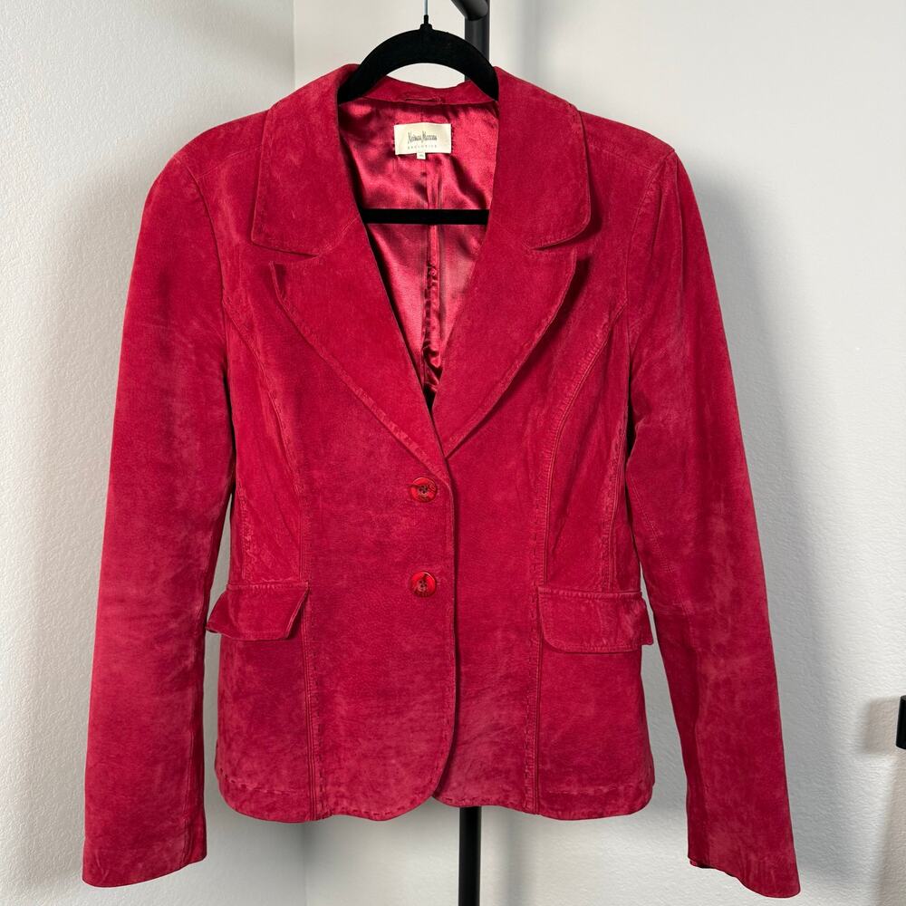 NEIMAN MARCUS EXCLUSIVE VINTAGE WOMEN'S RED LEATHER SUEDE BLAZER JACKET XL